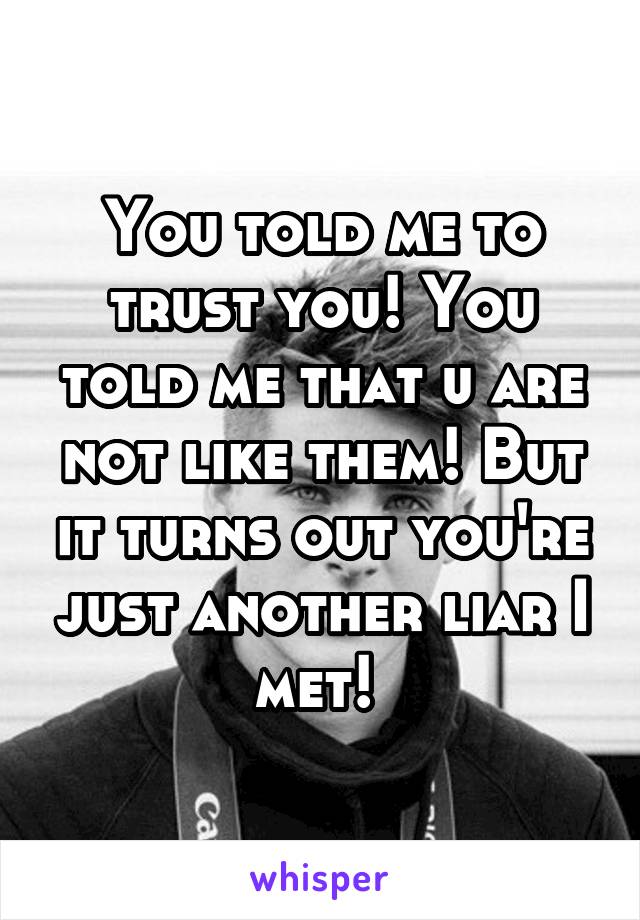 You told me to trust you! You told me that u are not like them! But it turns out you're just another liar I met! 