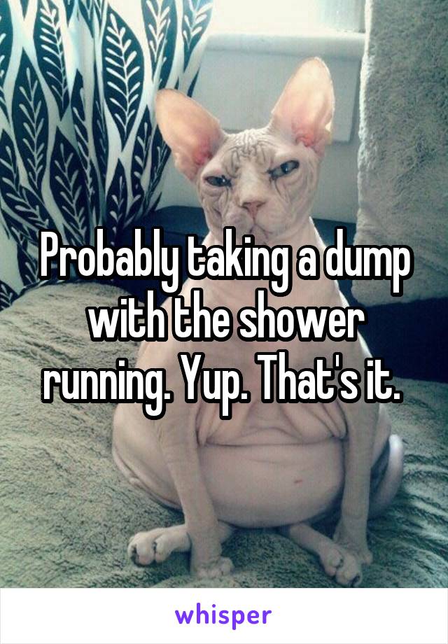 Probably taking a dump with the shower running. Yup. That's it. 