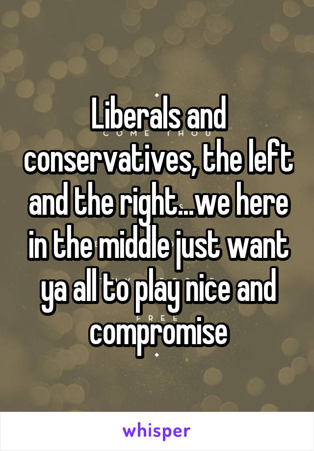 Liberals and conservatives, the left and the right...we here in the middle just want ya all to play nice and compromise