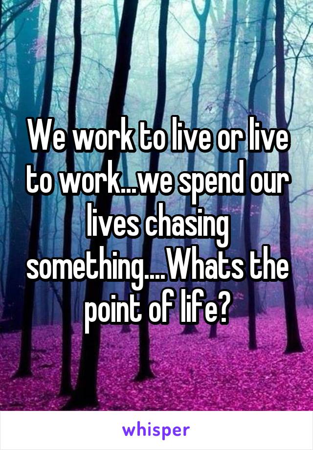 We work to live or live to work...we spend our lives chasing something....Whats the point of life?