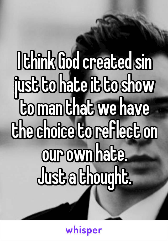 I think God created sin just to hate it to show to man that we have the choice to reflect on our own hate.
Just a thought.