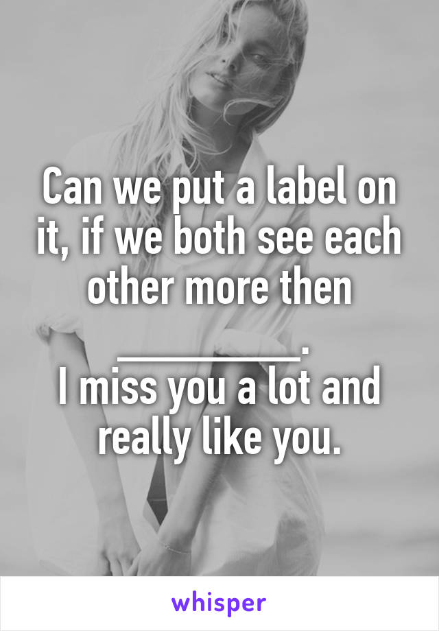 Can we put a label on it, if we both see each other more then _______. 
I miss you a lot and really like you.