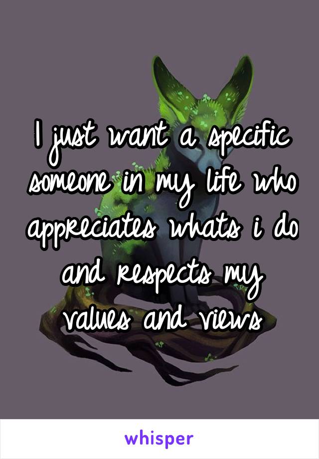 I just want a specific someone in my life who appreciates whats i do and respects my values and views