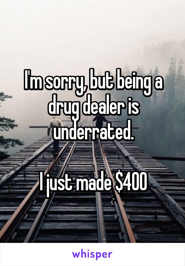 I'm sorry, but being a drug dealer is underrated.

 I just made $400 