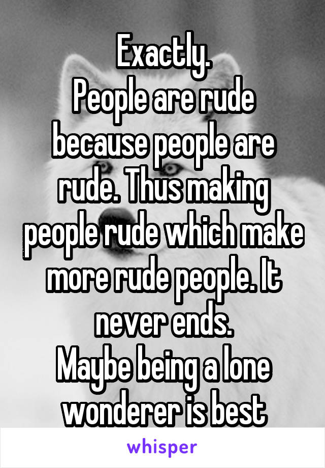 Exactly.
People are rude because people are rude. Thus making people rude which make more rude people. It never ends.
Maybe being a lone wonderer is best