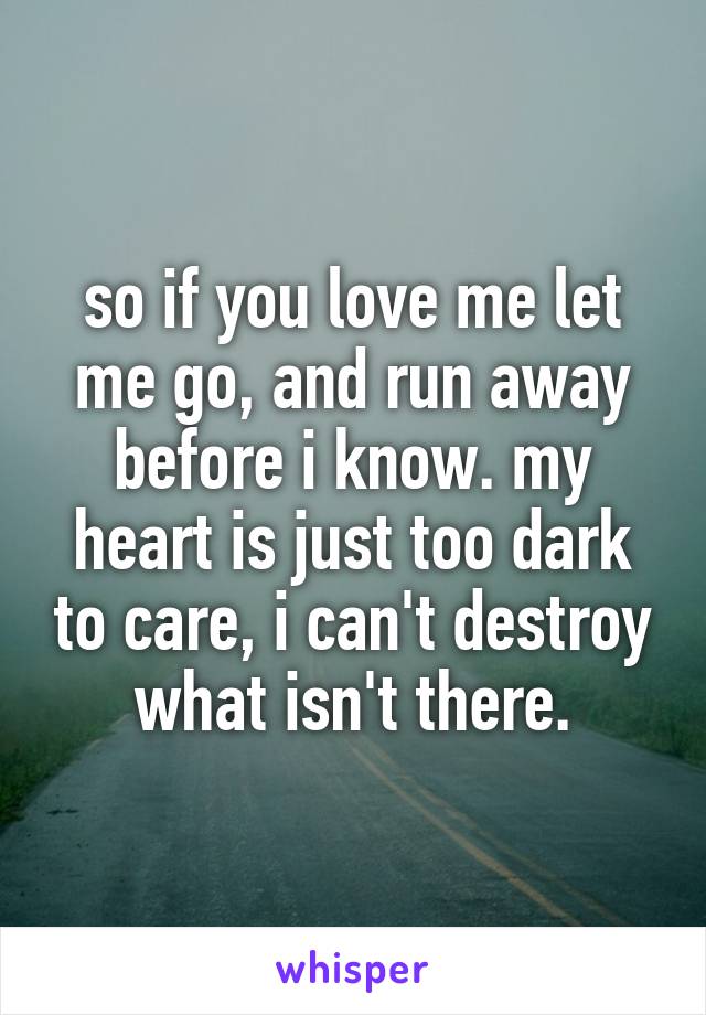 so if you love me let me go, and run away before i know. my heart is just too dark to care, i can't destroy what isn't there.