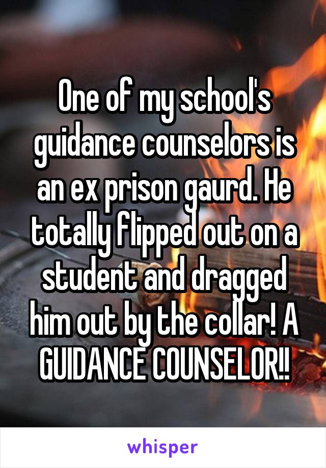 One of my school's guidance counselors is an ex prison gaurd. He totally flipped out on a student and dragged him out by the collar! A GUIDANCE COUNSELOR!!