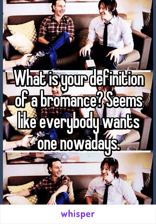 What is your definition of a bromance? Seems like everybody wants one nowadays.