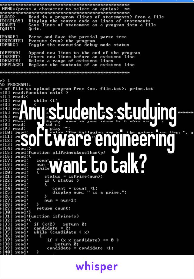 Any students studying software engineering want to talk?