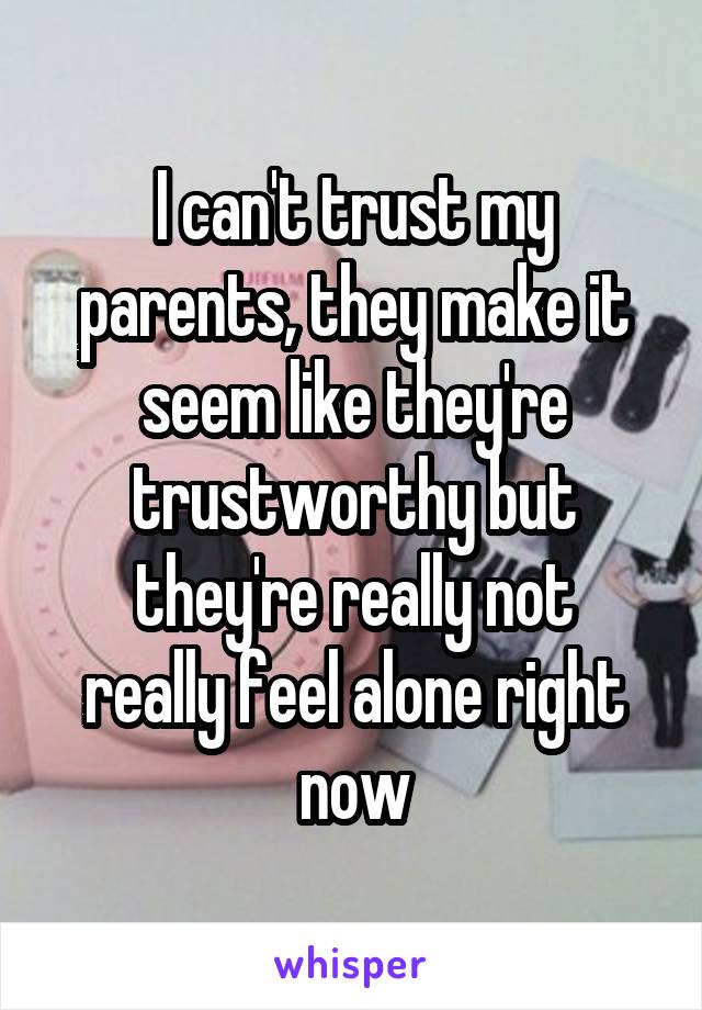 I can't trust my parents, they make it seem like they're trustworthy but they're really not
really feel alone right now