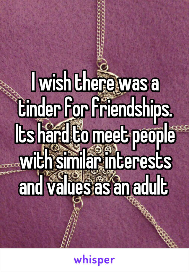 I wish there was a tinder for friendships. Its hard to meet people with similar interests and values as an adult 