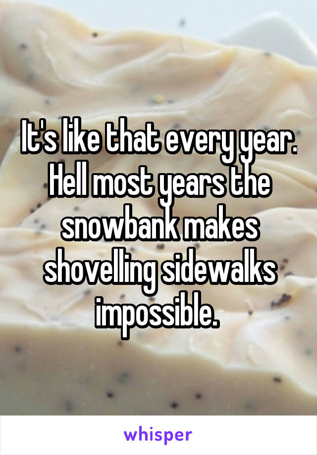 It's like that every year. Hell most years the snowbank makes shovelling sidewalks impossible. 