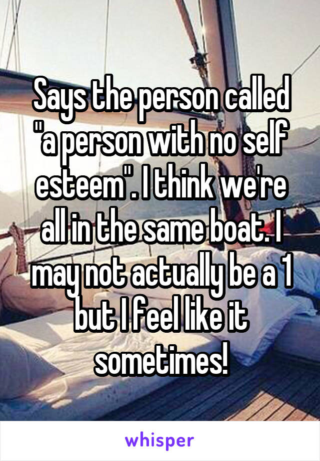 Says the person called "a person with no self esteem". I think we're all in the same boat. I may not actually be a 1 but I feel like it sometimes!