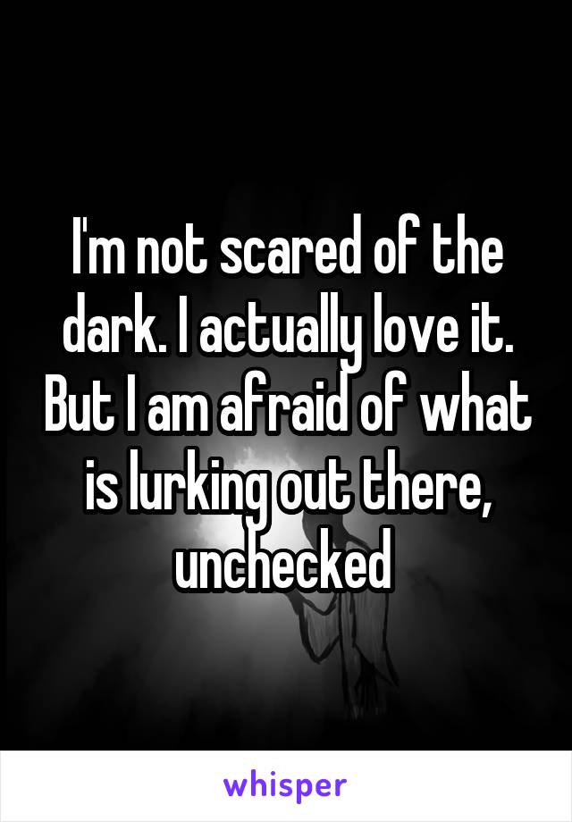 I'm not scared of the dark. I actually love it. But I am afraid of what is lurking out there, unchecked 