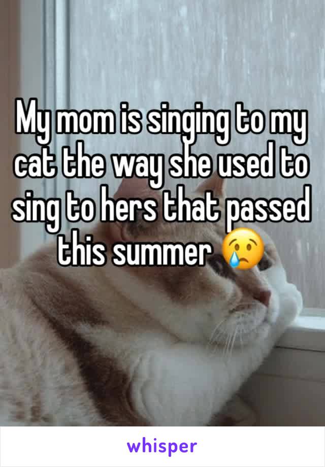 My mom is singing to my cat the way she used to sing to hers that passed this summer 😢