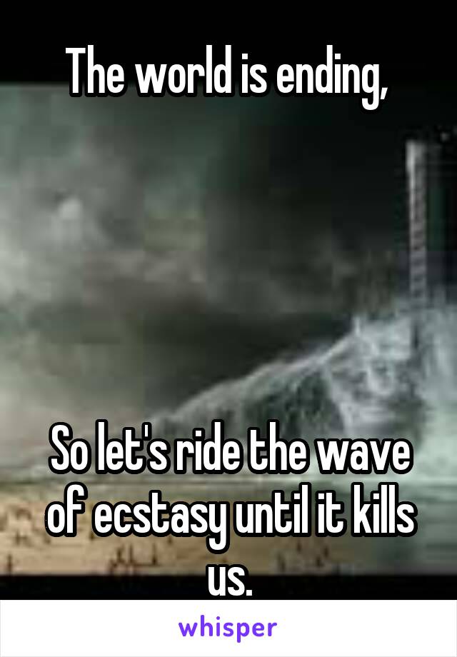 The world is ending, 





So let's ride the wave of ecstasy until it kills us.