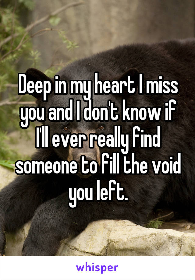 Deep in my heart I miss you and I don't know if I'll ever really find someone to fill the void you left.