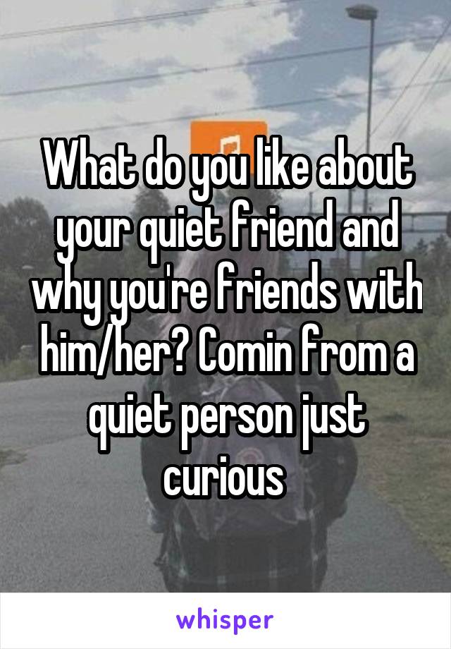 What do you like about your quiet friend and why you're friends with him/her? Comin from a quiet person just curious 