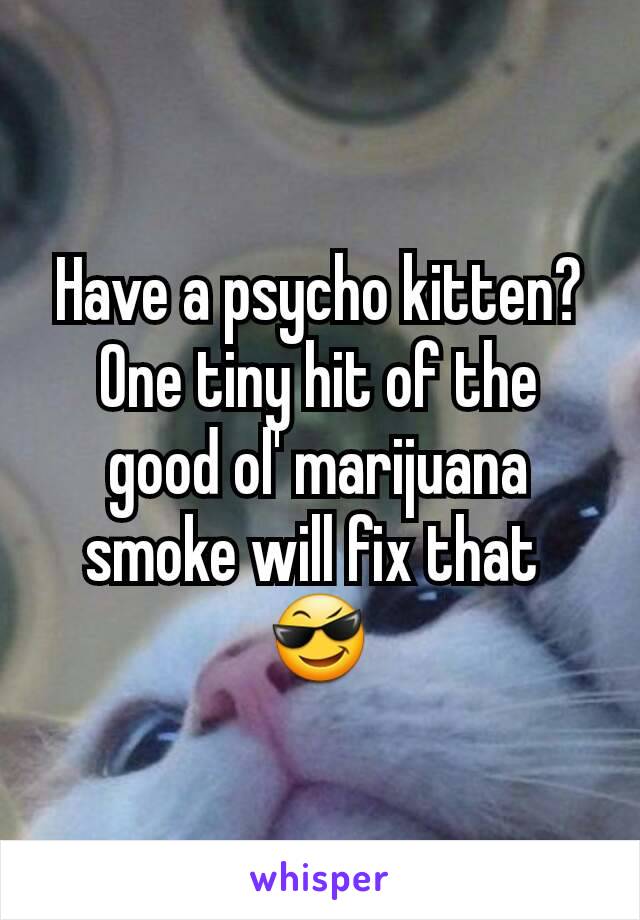 Have a psycho kitten?
One tiny hit of the good ol' marijuana smoke will fix that 
😎