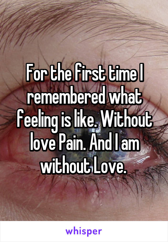 For the first time I remembered what feeling is like. Without love Pain. And I am without Love. 