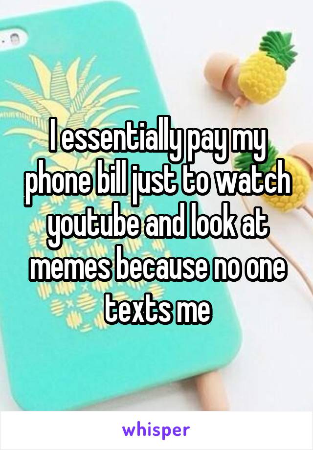 I essentially pay my phone bill just to watch youtube and look at memes because no one texts me