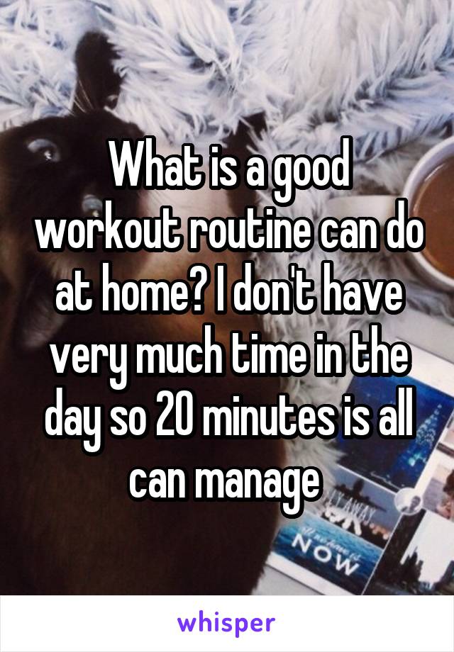 What is a good workout routine can do at home? I don't have very much time in the day so 20 minutes is all can manage 