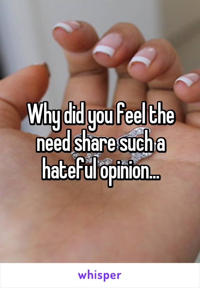 Why did you feel the need share such a hateful opinion...