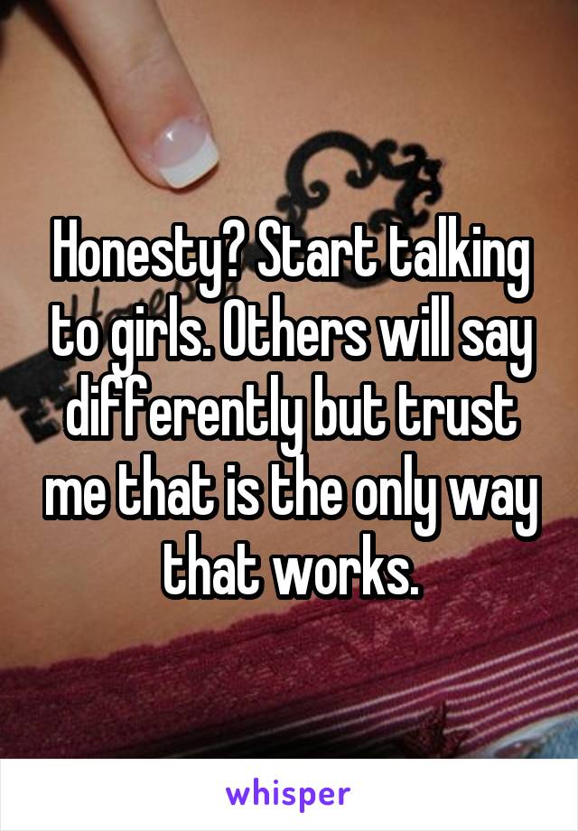 Honesty? Start talking to girls. Others will say differently but trust me that is the only way that works.