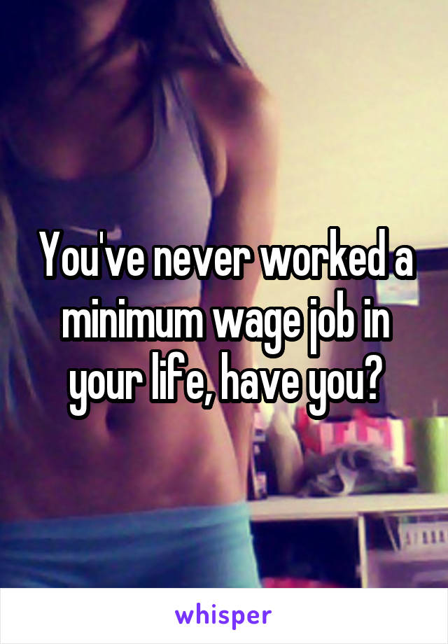 You've never worked a minimum wage job in your life, have you?