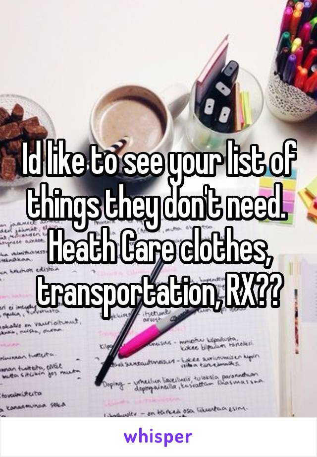 Id like to see your list of things they don't need.  Heath Care clothes, transportation, RX??