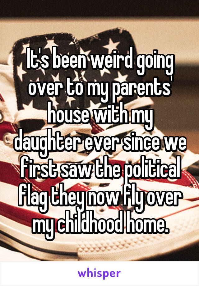 It's been weird going over to my parents' house with my daughter ever since we first saw the political flag they now fly over my childhood home.