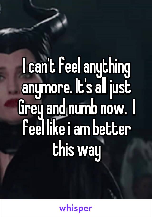 I can't feel anything anymore. It's all just Grey and numb now.  I feel like i am better this way