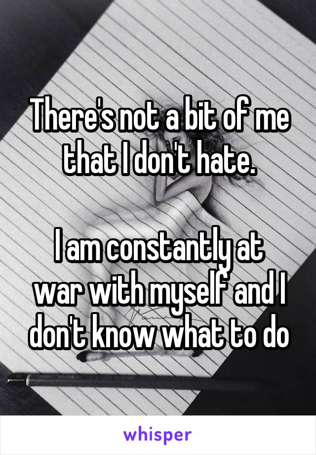 There's not a bit of me that I don't hate.

I am constantly at war with myself and I don't know what to do