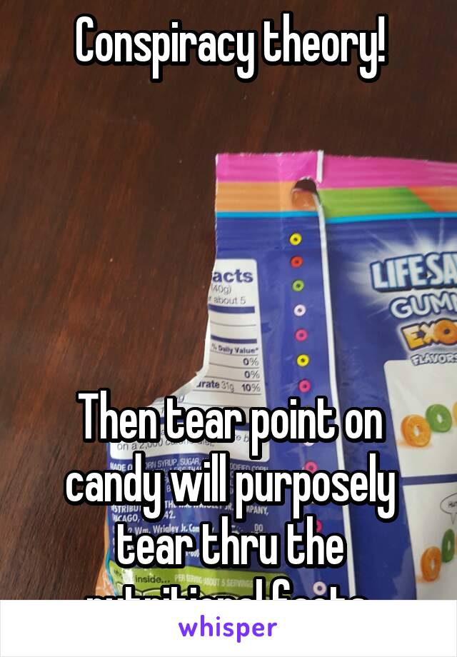 Conspiracy theory!





Then tear point on candy will purposely tear thru the nutritional facts.