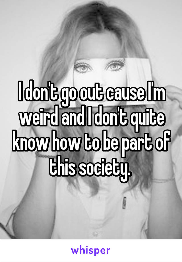 I don't go out cause I'm weird and I don't quite know how to be part of this society. 