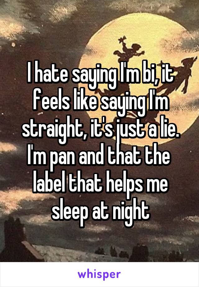 I hate saying I'm bi, it feels like saying I'm straight, it's just a lie. I'm pan and that the  label that helps me sleep at night