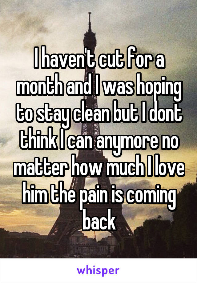 I haven't cut for a month and I was hoping to stay clean but I dont think I can anymore no matter how much I love him the pain is coming back