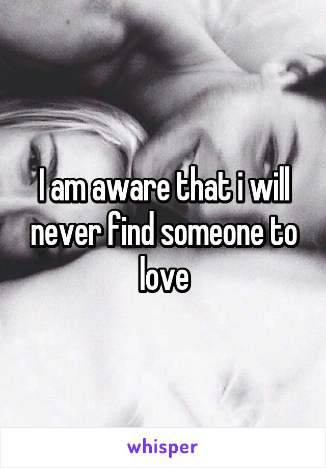 I am aware that i will never find someone to love