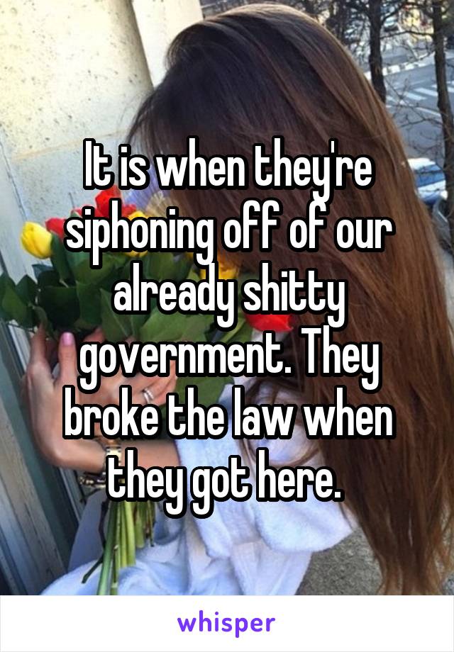 It is when they're siphoning off of our already shitty government. They broke the law when they got here. 