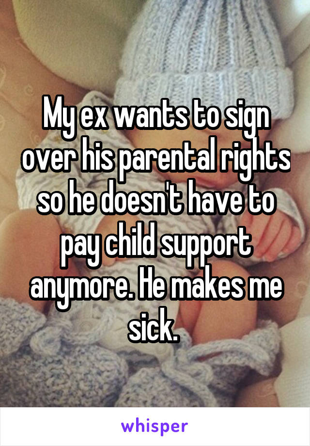 My ex wants to sign over his parental rights so he doesn't have to pay child support anymore. He makes me sick. 