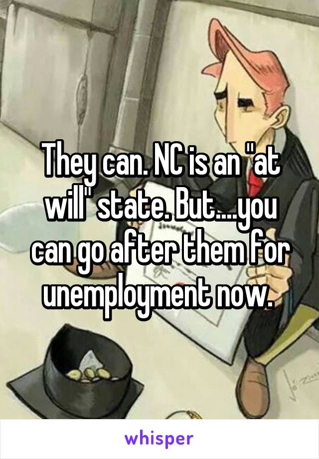 They can. NC is an "at will" state. But....you can go after them for unemployment now. 