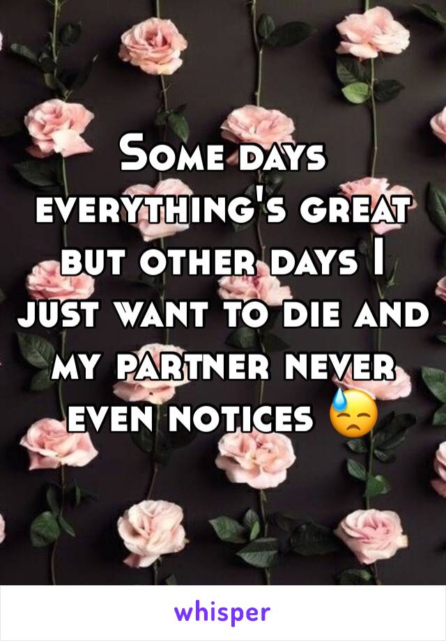 Some days everything's great but other days I just want to die and my partner never even notices 😓