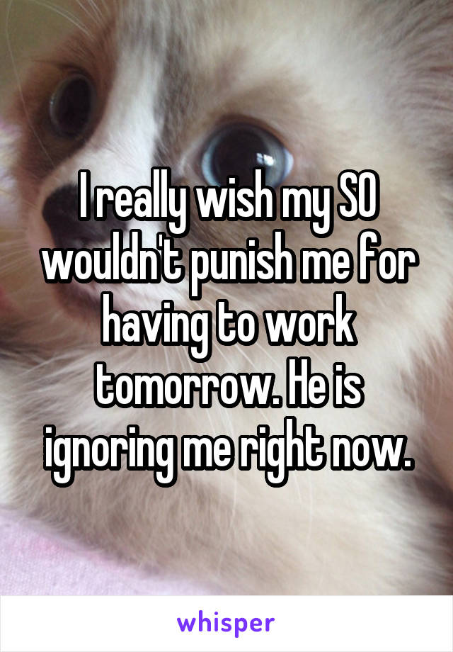 I really wish my SO wouldn't punish me for having to work tomorrow. He is ignoring me right now.