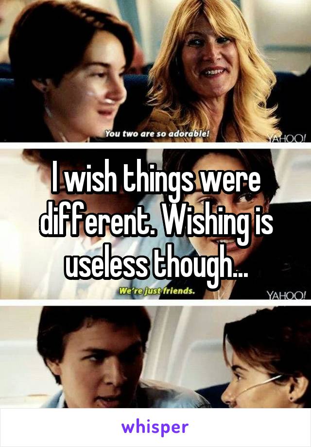 I wish things were different. Wishing is useless though...