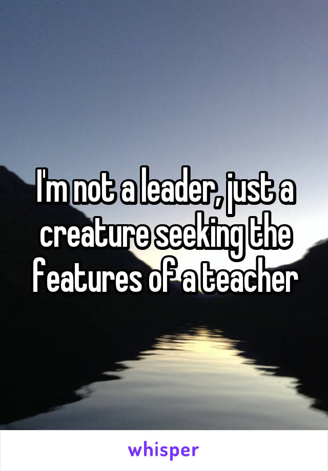 I'm not a leader, just a creature seeking the features of a teacher