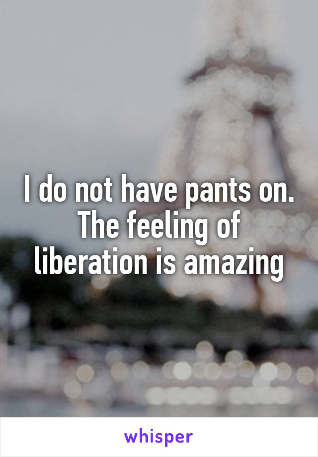 I do not have pants on.
The feeling of liberation is amazing