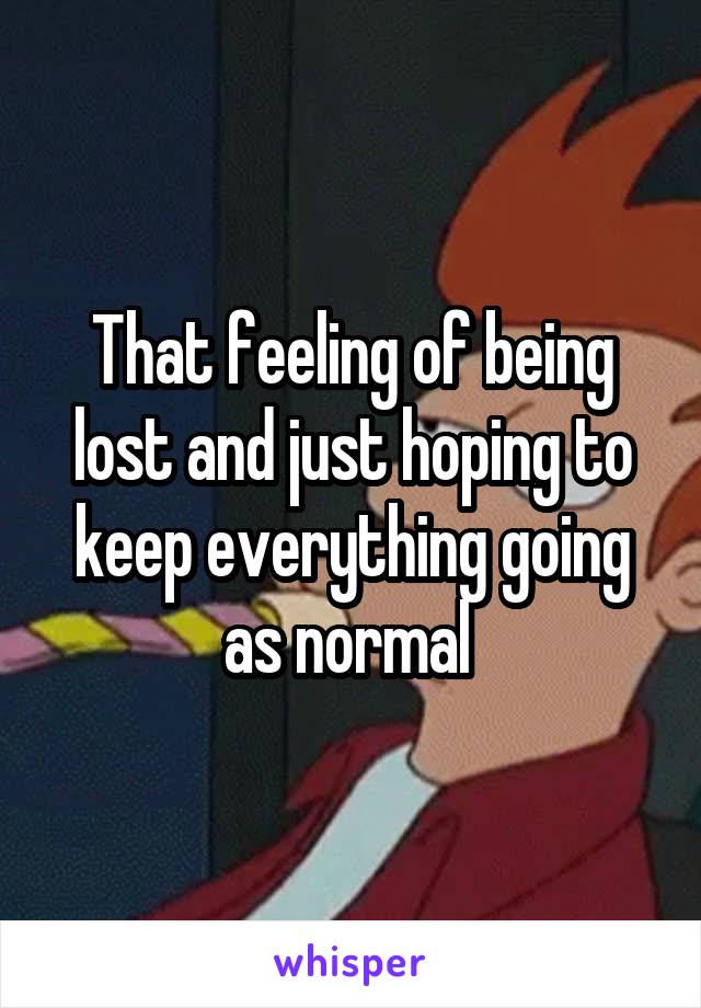 That feeling of being lost and just hoping to keep everything going as normal 