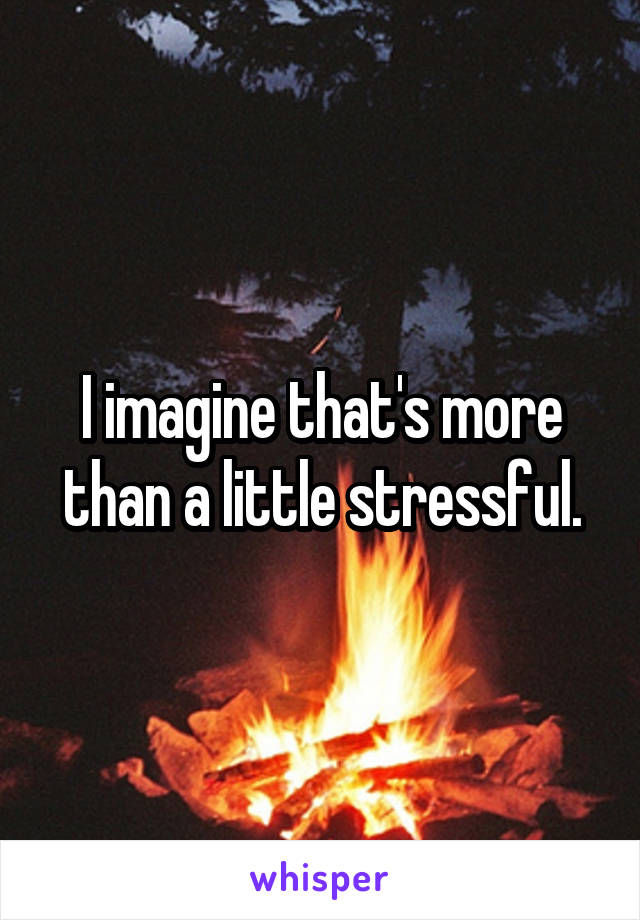 I imagine that's more than a little stressful.