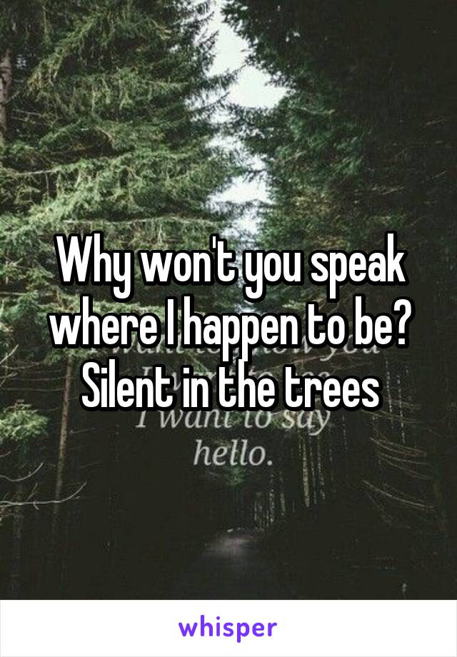 Why won't you speak where I happen to be? Silent in the trees