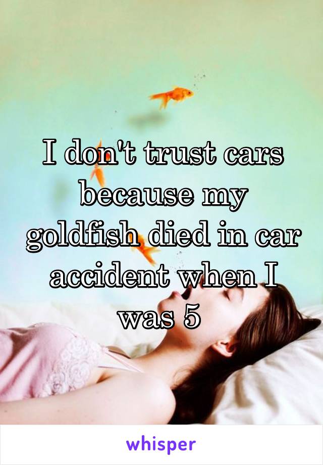 I don't trust cars because my goldfish died in car accident when I was 5 